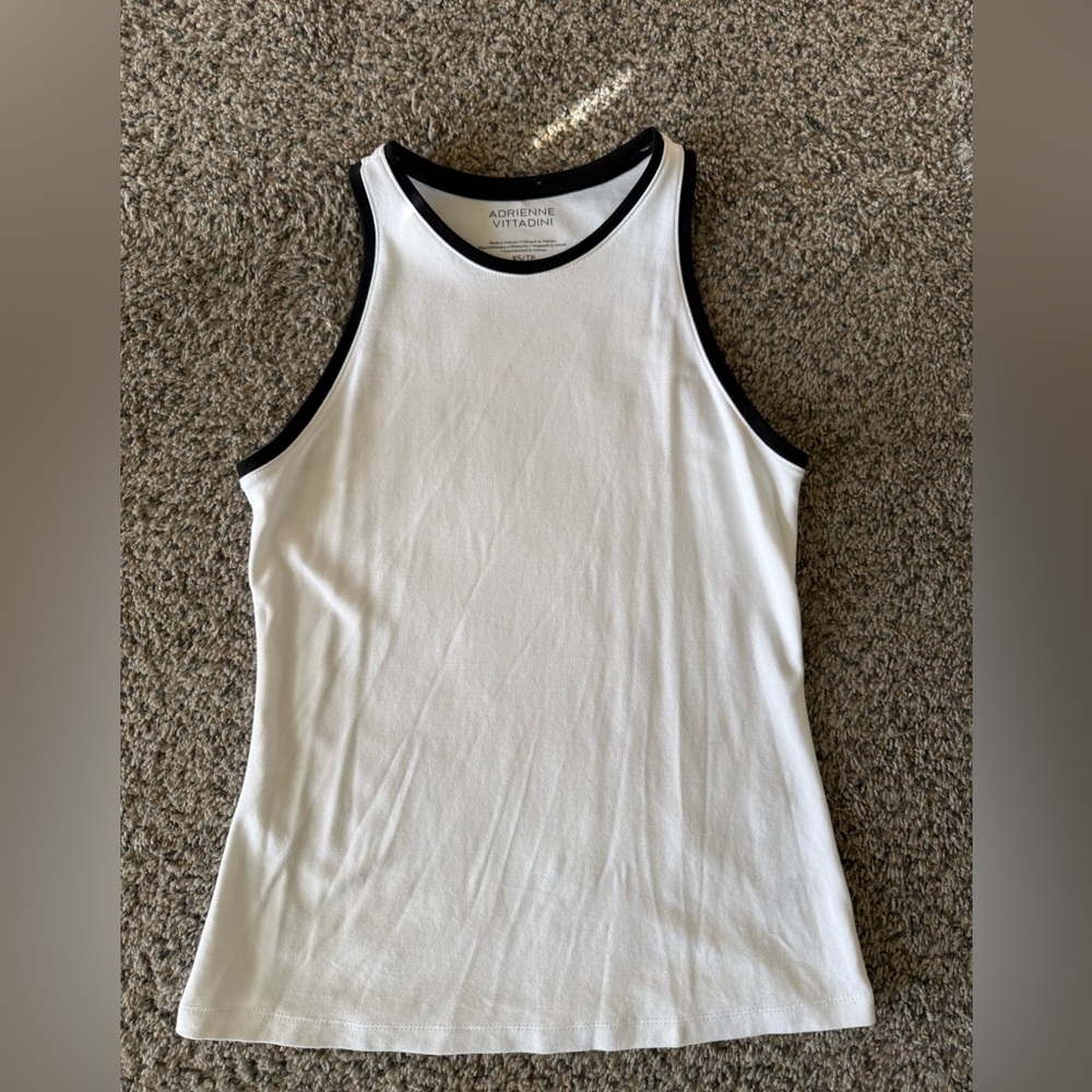 Adrienne Vittadini White and Black Trim Top